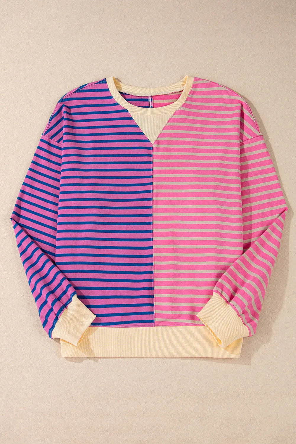 Pink Stripe Colorblock Drop Shoulder Oversize Sweatshirt - Chic Meadow Boutique 