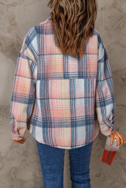 Pink Black/Pink Plaid Flap Pockets Shacket - Chic Meadow Boutique 