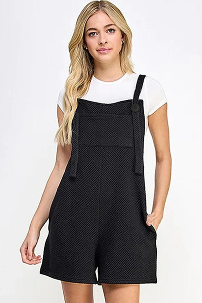 Black Adjustable Straps Textured Romper - Chic Meadow Boutique 