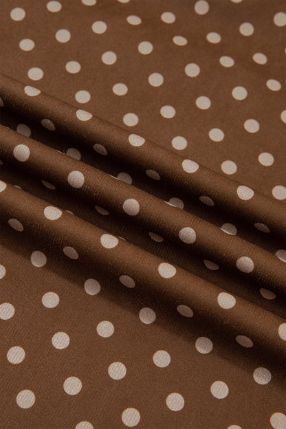Brown Polka Dot V Neck Long Sleeve Button Shift Dress