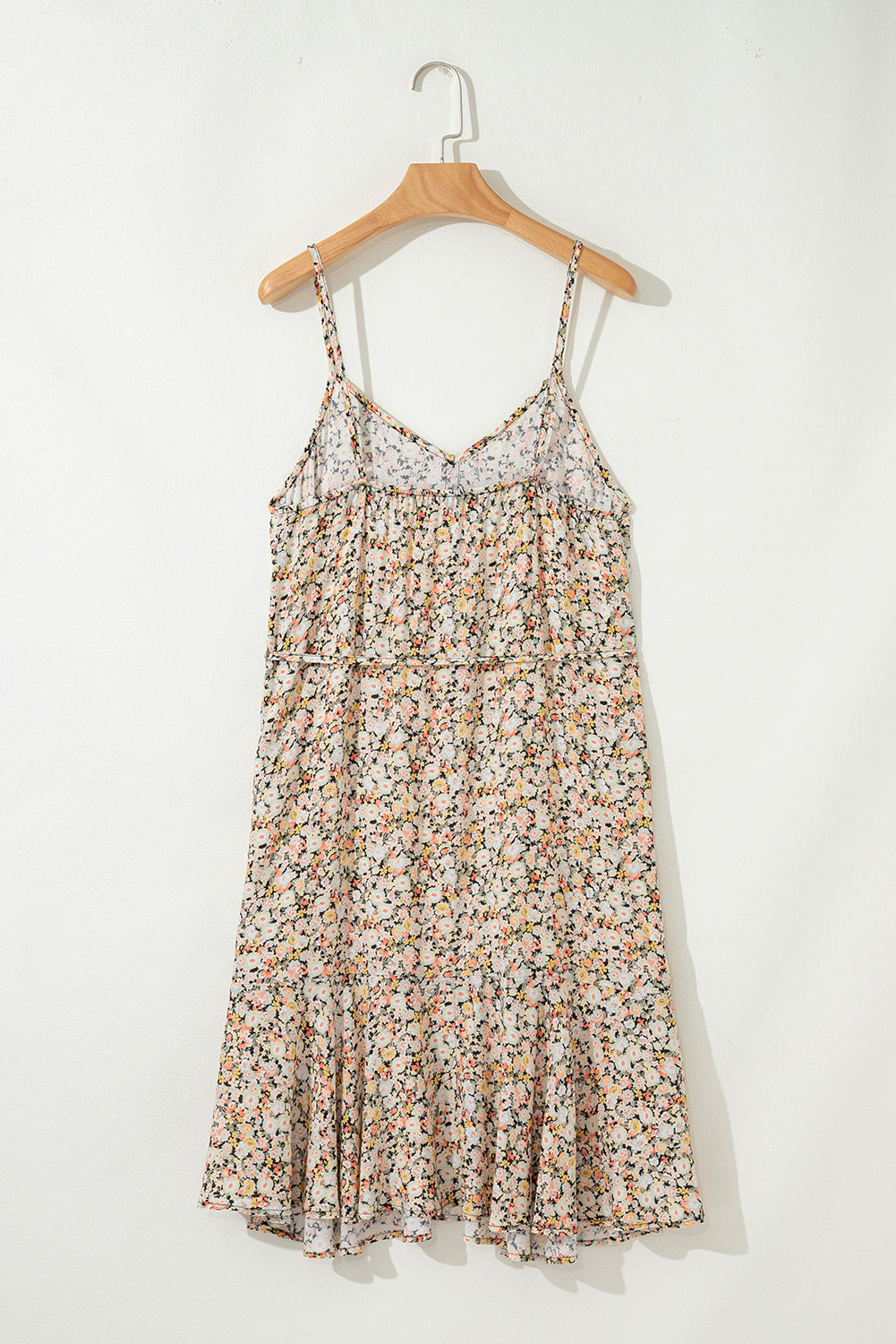 Khaki Boho Floral Printed Tie Waist Flared Sundress