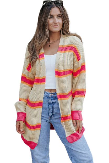 Stripe Printed Ribbed Long Knitted Cardigan - Chic Meadow Boutique 