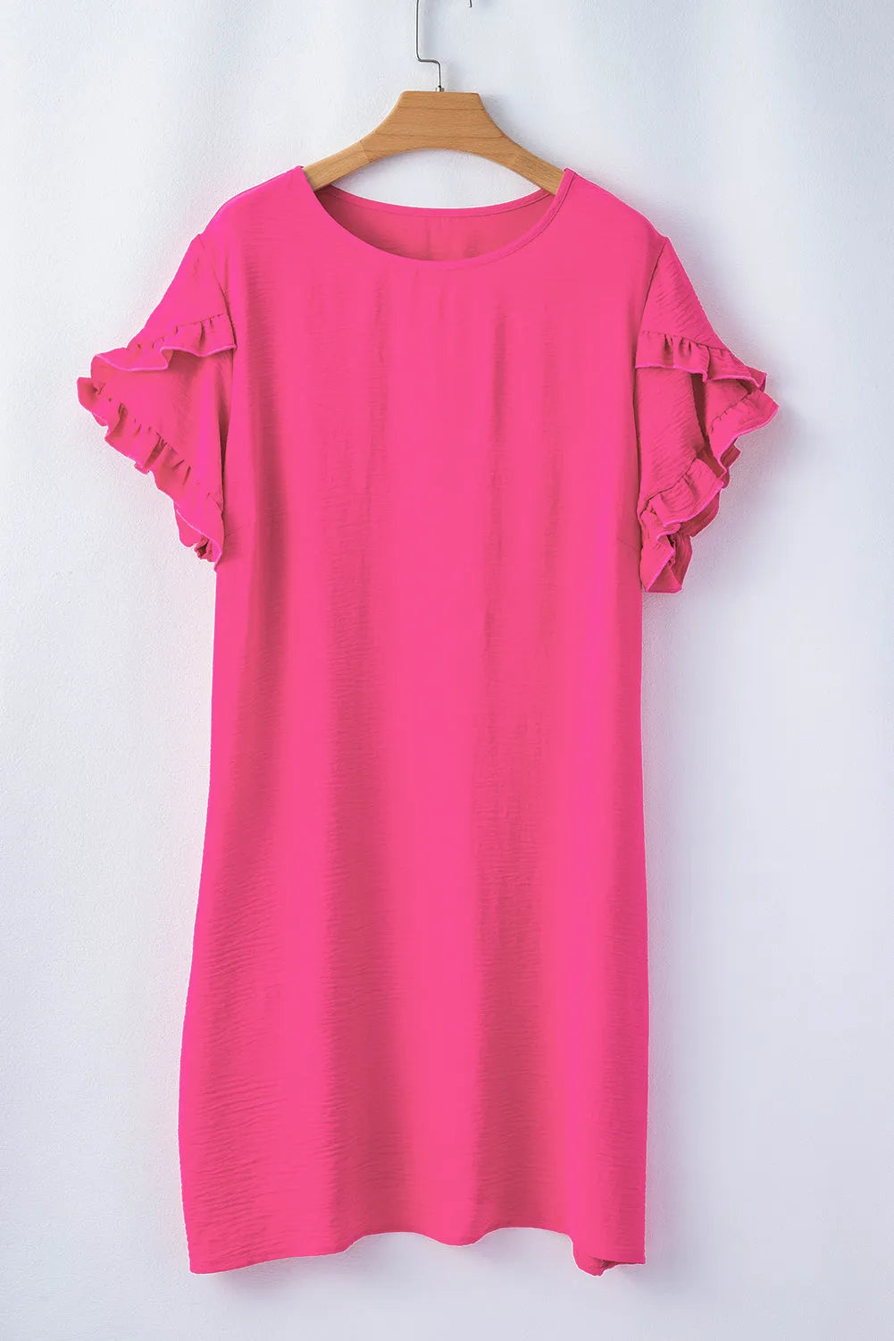 Strawberry Pink Solid Ruffled Sleeve Plus Size Mini Dress - Chic Meadow Boutique 