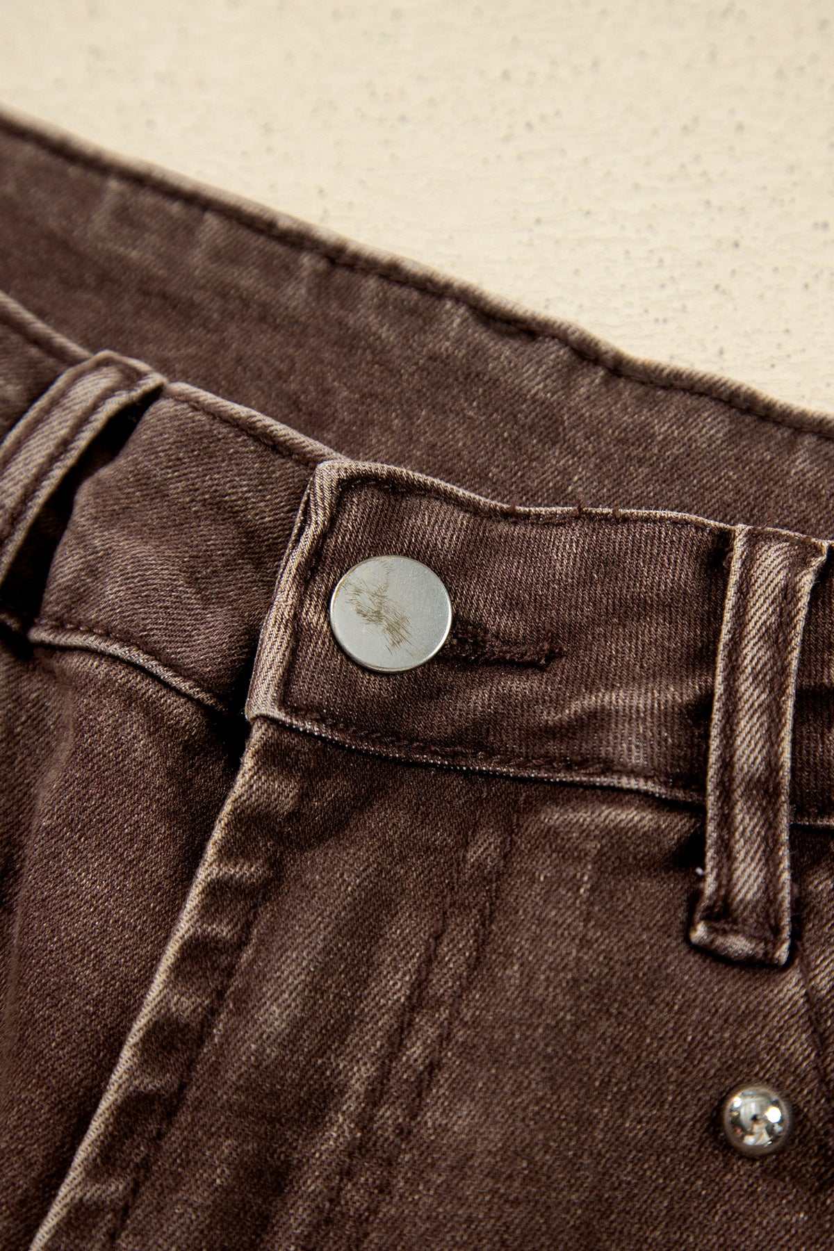 Coffee Studded Detail Straight Leg Casual Loose Jeans