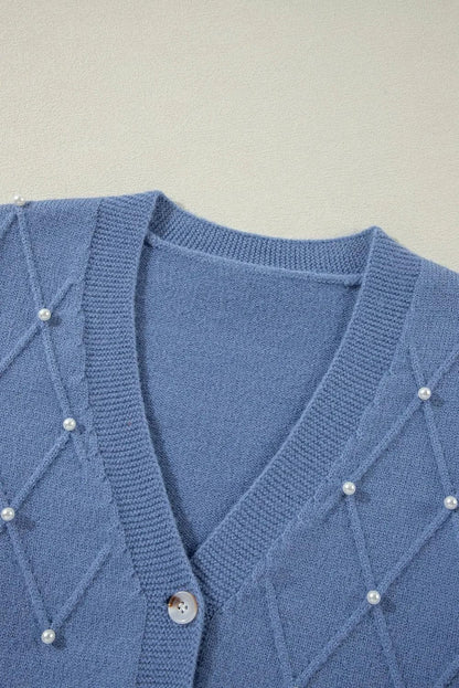 Sweaters & Cardigans/Cardigans Myosotis Textured Knit Pearl Beaded Button Up Cardigan