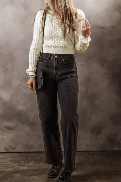 White Cable Knit Cropped Sweater - Chic Meadow Boutique 