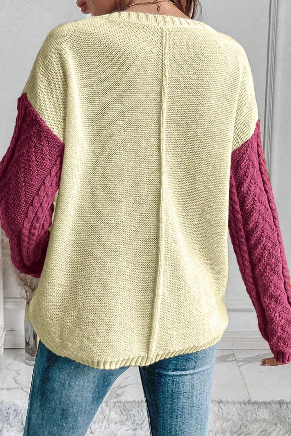 Rose Tan Colorblock Patched Pocket Drop Shoulder Sweater - Chic Meadow Boutique 