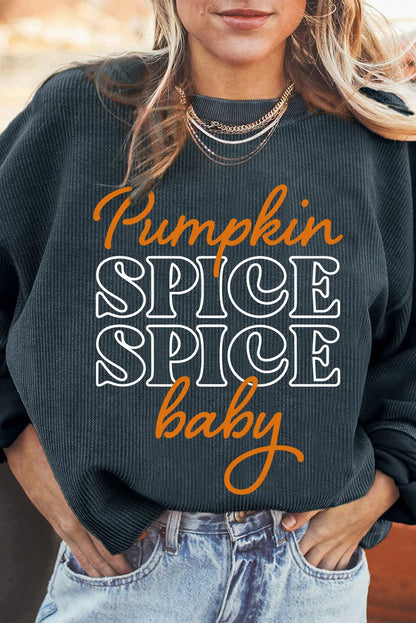 Dark Grey Halloween Pumpkin Spice Baby Graphic Textured Sweatshirt - Chic Meadow Boutique 