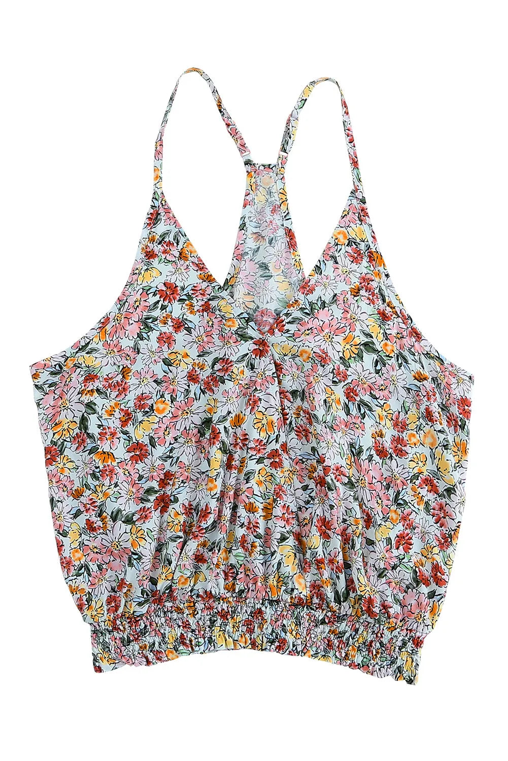 Multicolor Wrapped V Neck Floral Tank Crop Top - Chic Meadow Boutique 