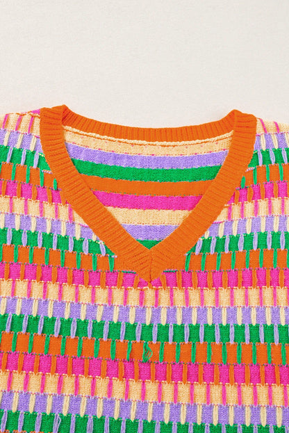 Orange Multicolor Flutter Sleeve Knitted Sweater Top - Chic Meadow Boutique 