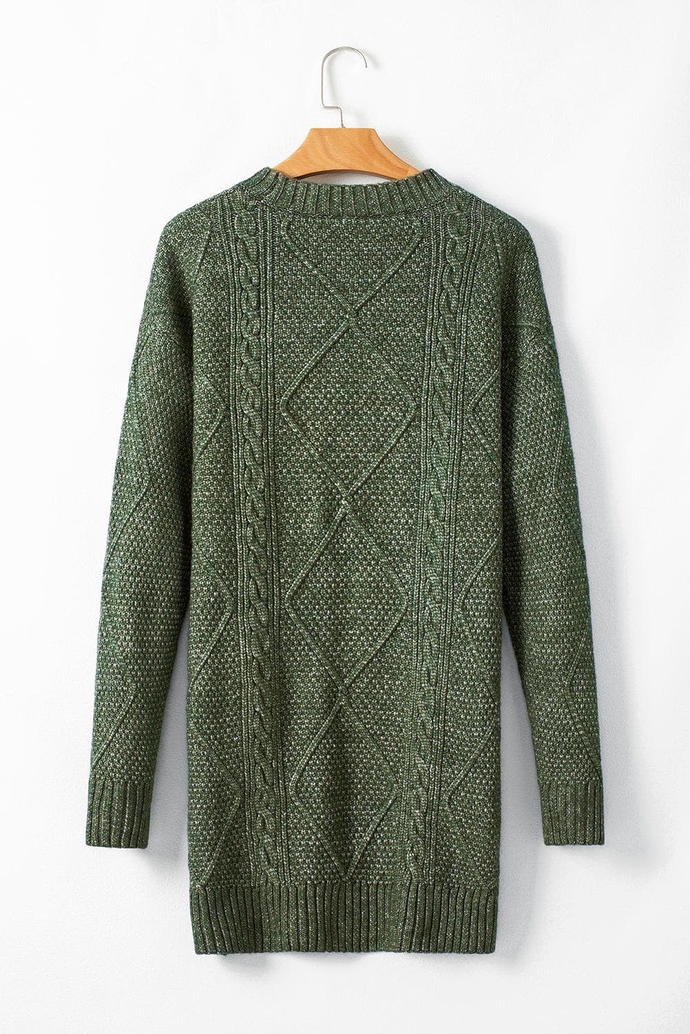 Sweaters & Cardigans/Sweater Dresses Mist Green Cable Knit Drop Shoulder Loose Fit Sweater Dress