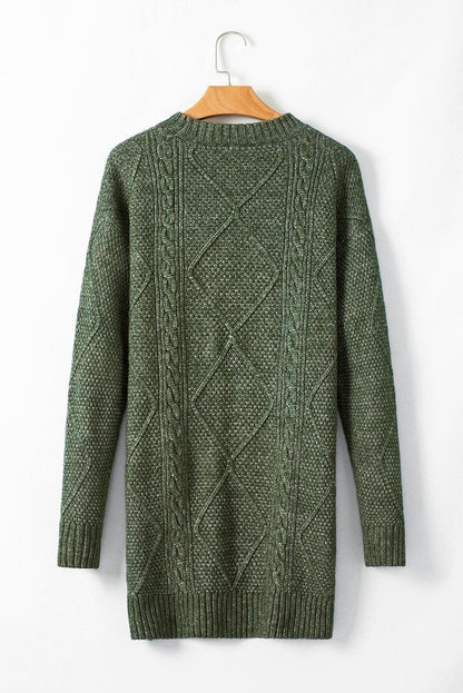 Sweaters & Cardigans/Sweater Dresses Mist Green Cable Knit Drop Shoulder Loose Fit Sweater Dress