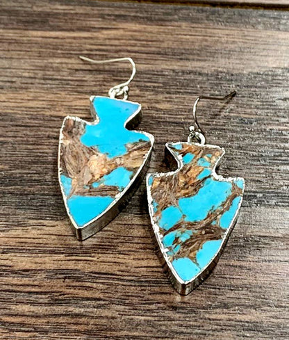 723039, 1.5" Arrowhead Gemstone Earrings