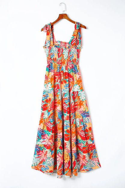 Multicolor Vibrant Tropical Print Smocked Ruffle Tiered Maxi Dress - Chic Meadow Boutique 