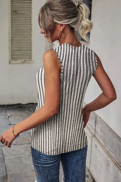 Gray Striped Cutout Twist Front Tank Top - Chic Meadow Boutique 