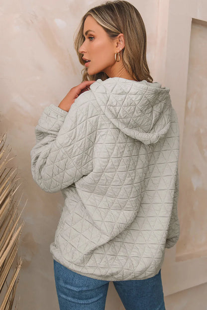 Light Grey Solid Color Quilted Kangaroo Pocket Hoodie - Chic Meadow Boutique 