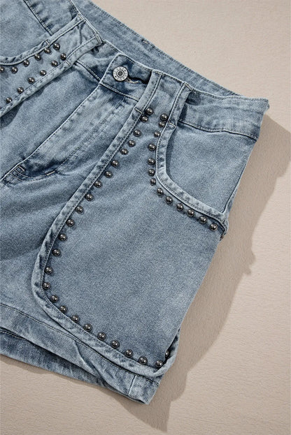 Dusk Blue Studded Acid Wash Jean Shorts - Chic Meadow Boutique 