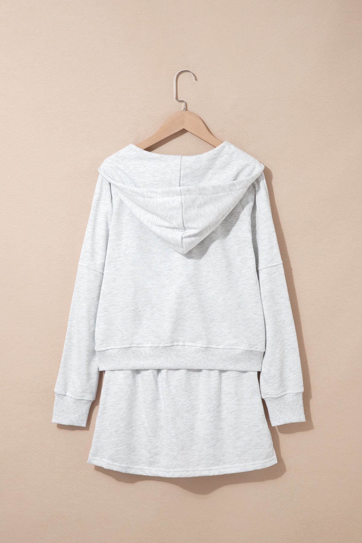 Light Grey Long Sleeve Zip-Up Top Elastic Waist Skort Set