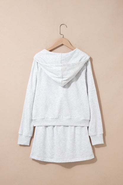 Light Grey Long Sleeve Zip-Up Top Elastic Waist Skort Set