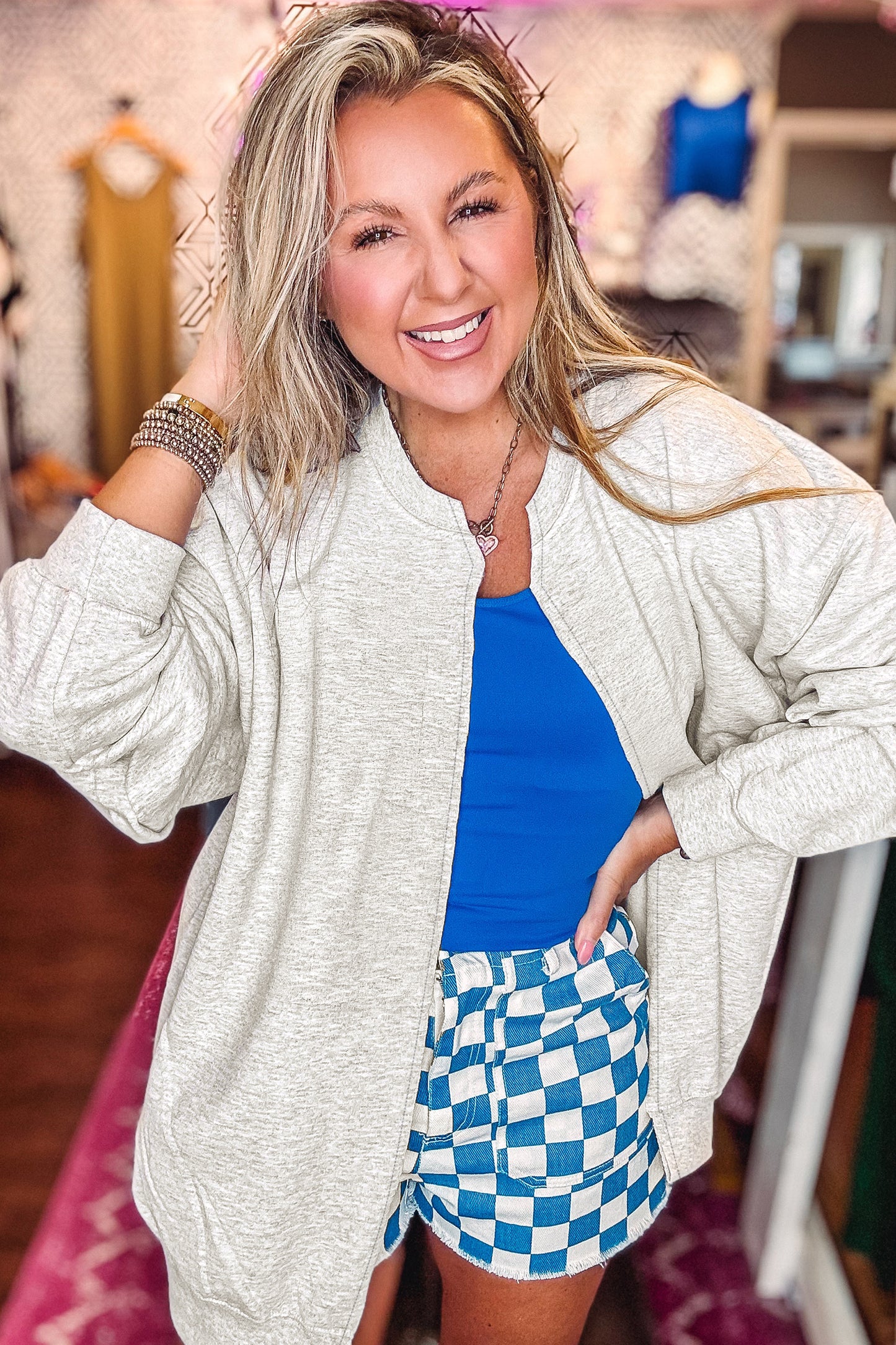 Light Grey Solid Color Jacket Style Open Front Sweatshirt
