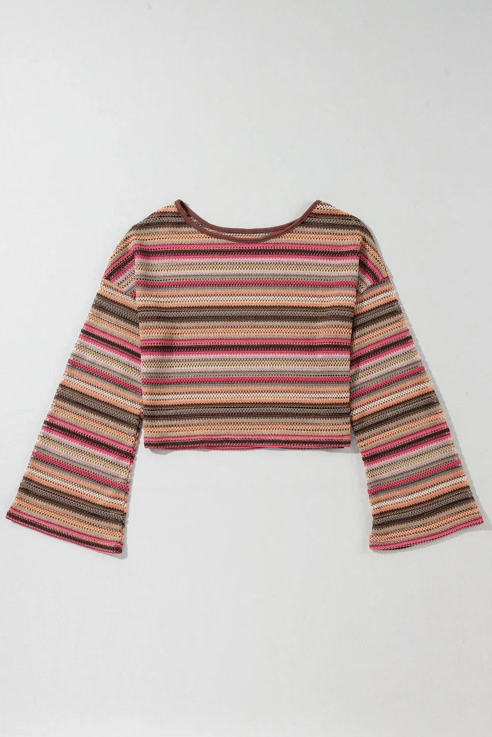 Rose Red Ethnic Striped Wide Cropped Long Sleeve Top - Chic Meadow Boutique 