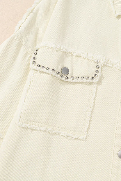 White Frayed Exposed Seam Denim Jacket - Chic Meadow Boutique 