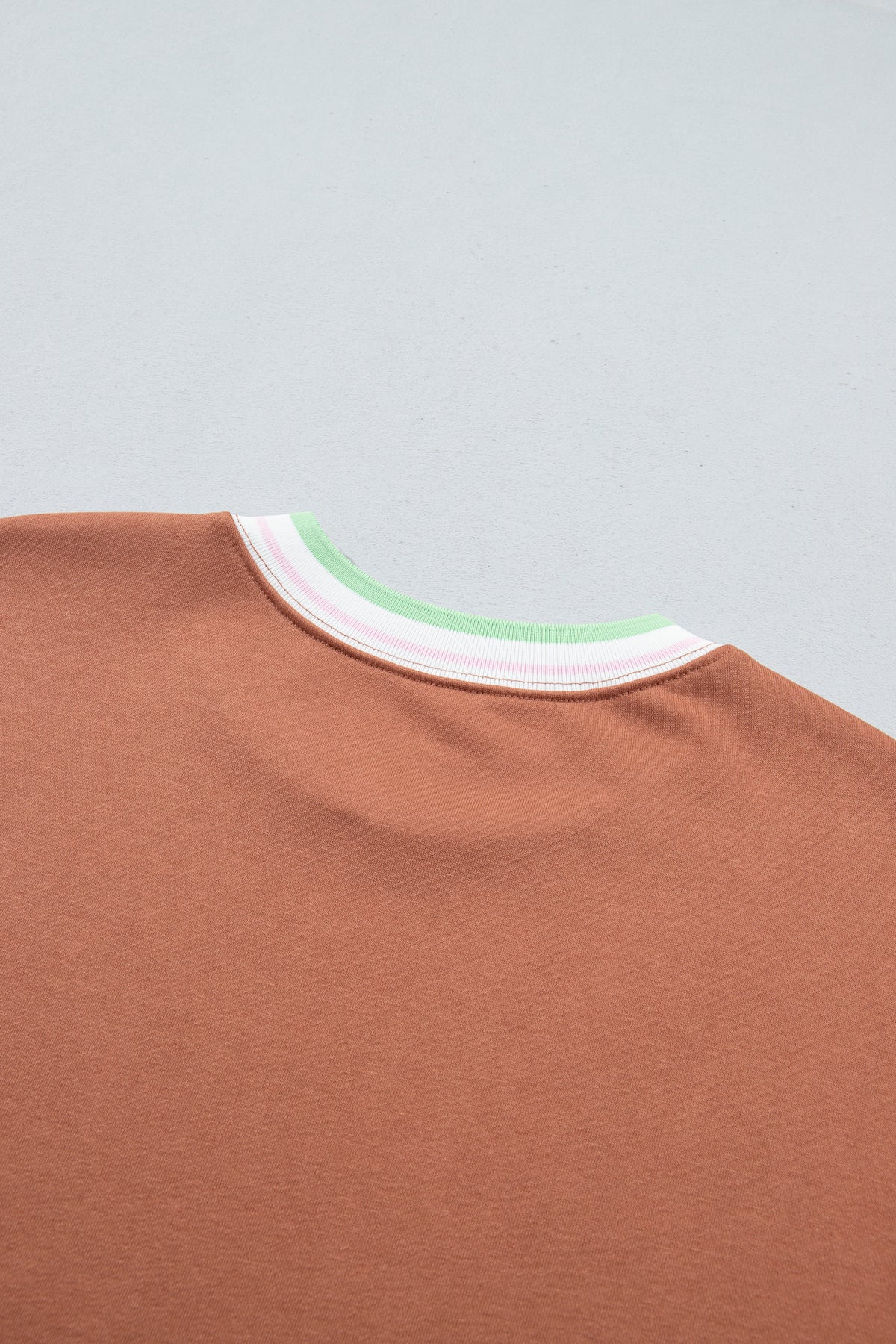 Straw Yellow Contrast Striped Trim Baggy Pullover Sweatshirt