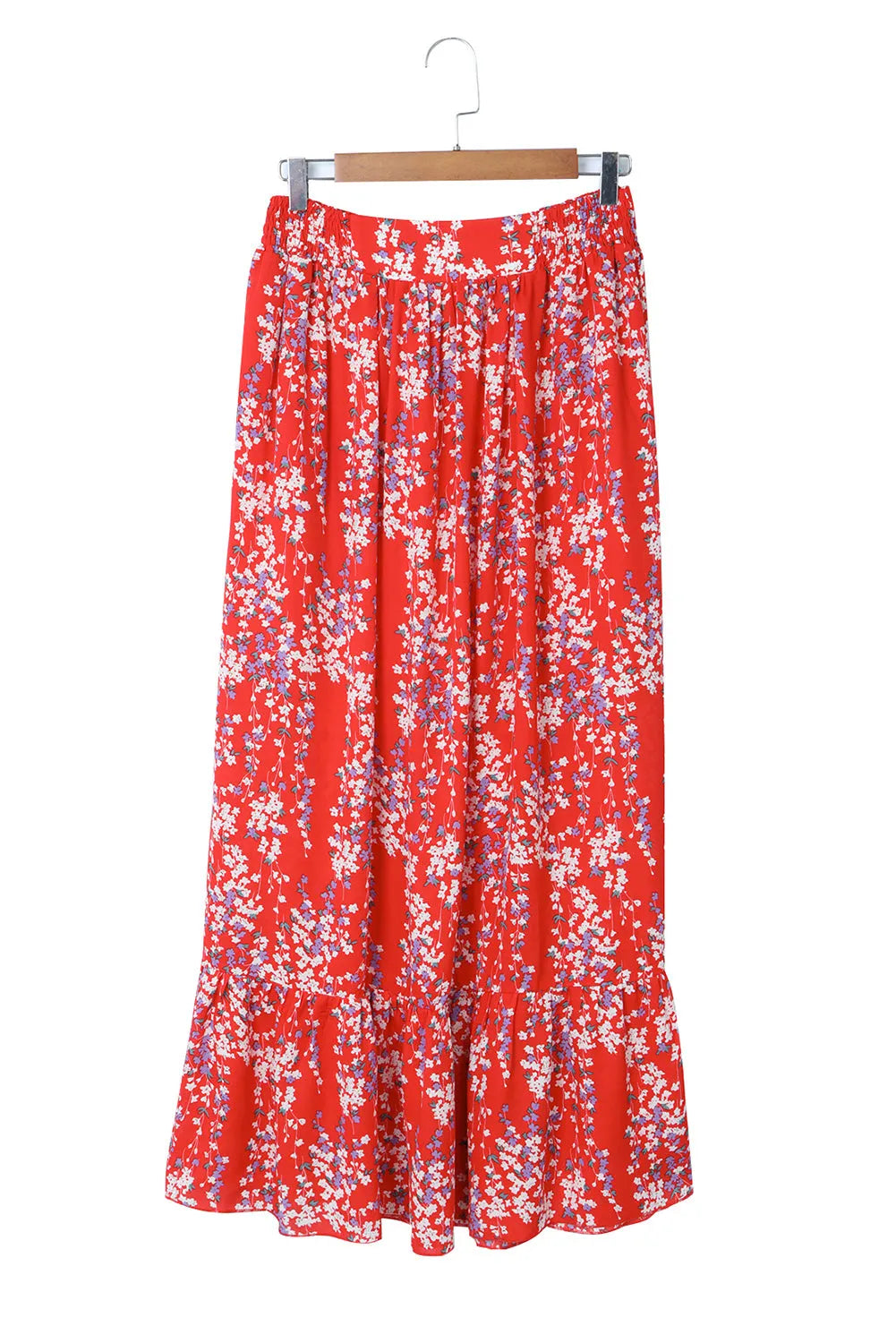 Fiery Red Multicolor Floral Ruffled Crop Top and Maxi Skirt Set - Chic Meadow Boutique 