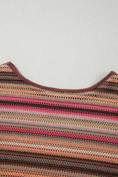 Rose Red Ethnic Striped Wide Cropped Long Sleeve Top - Chic Meadow Boutique 