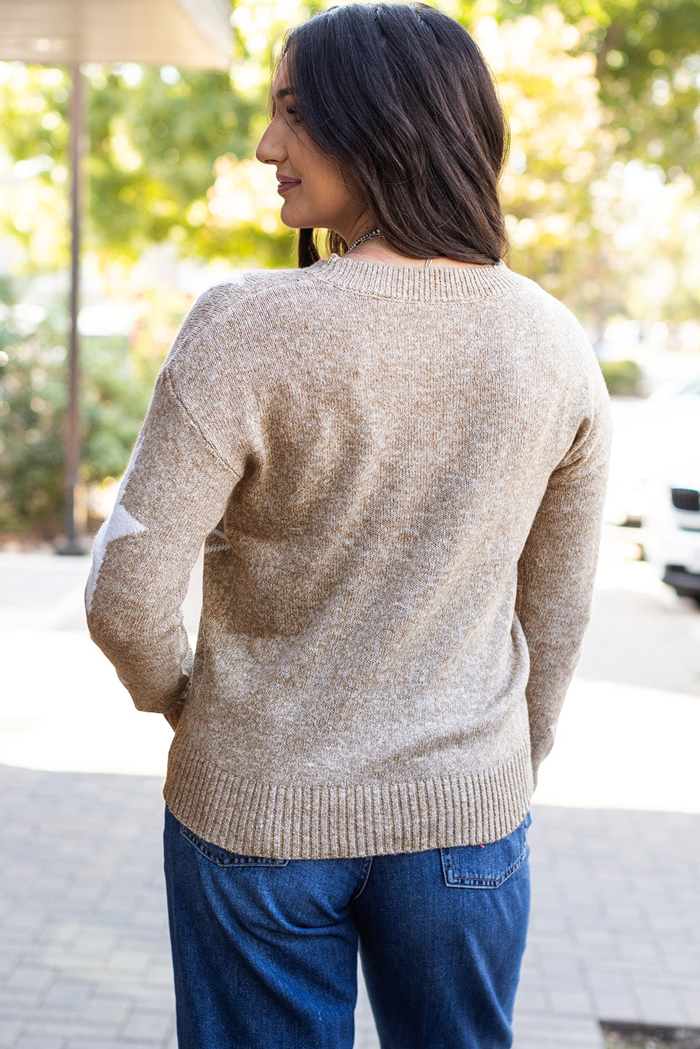 Khaki Star Pattern Drop Shoulder Sweater