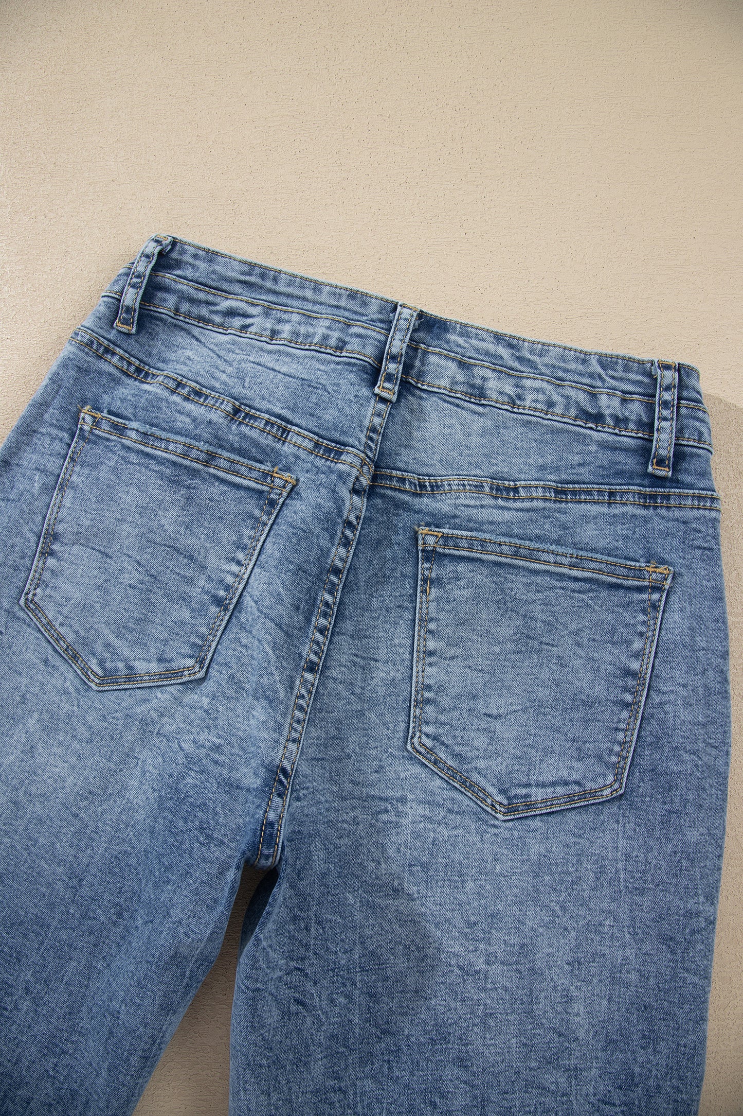 Beau Blue Acid Wash Pocket Detail Flare Jeans