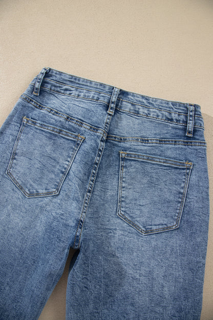 Beau Blue Acid Wash Pocket Detail Flare Jeans