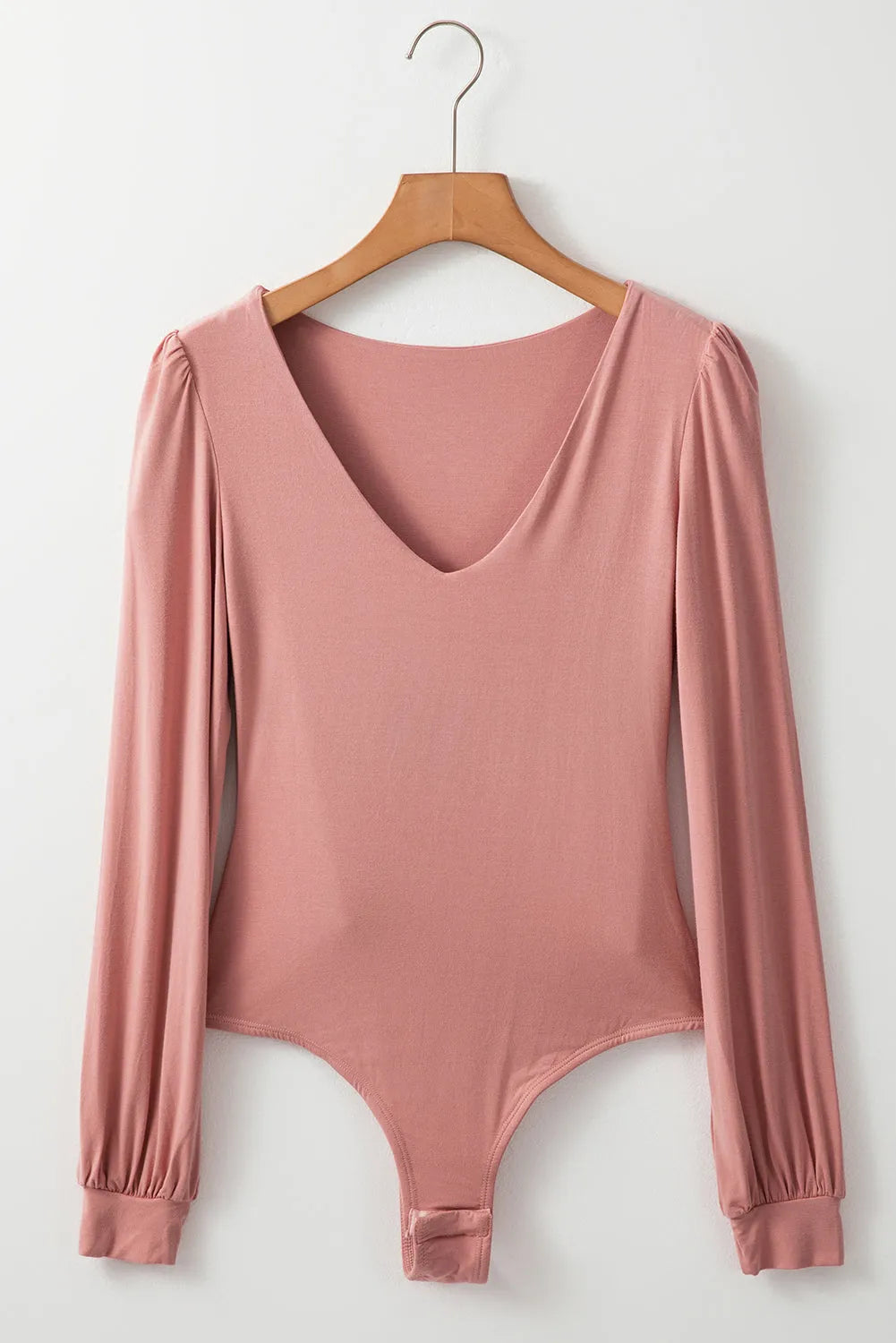 Fushia Plain V neck Long Sleeve Casual Bodysuit - Chic Meadow Boutique 