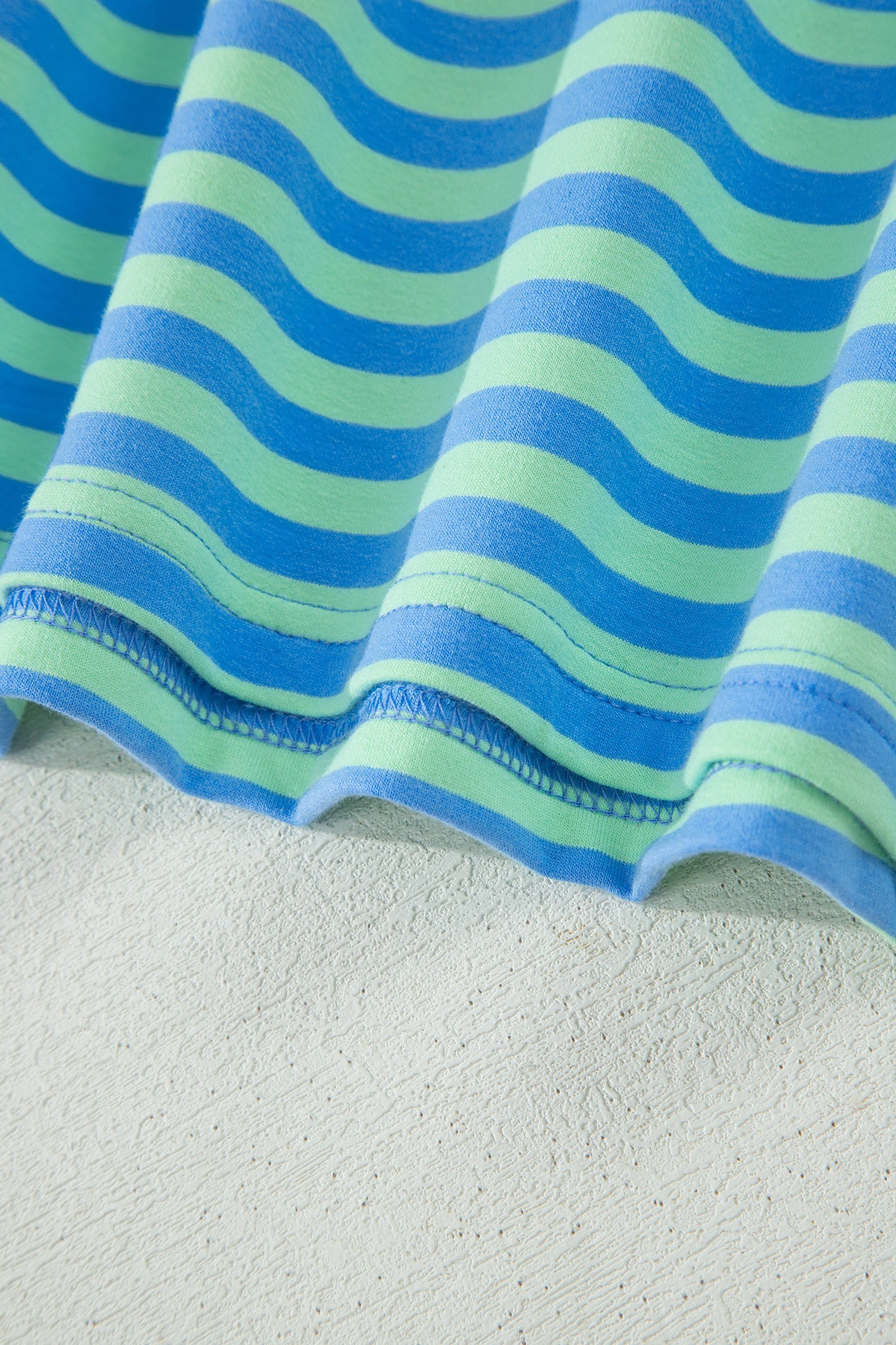 Green Stripe Striped Ribbed Cotton Two-Piece Pant Set with Chest Patch Detail