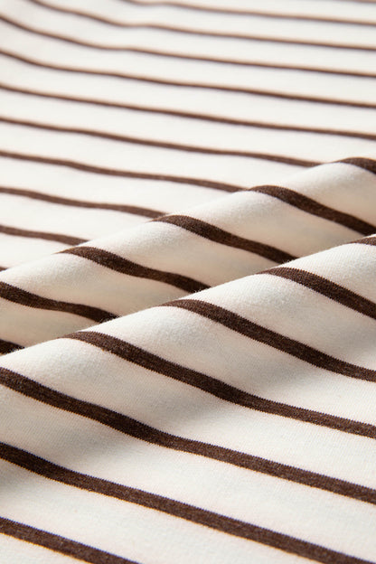 Brown Stripe Ribbed Round Neck Trim Loose Tank Top