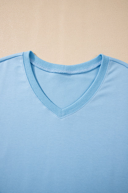 Myosotis V Neck Drop Shoulder Tee and Patchwork Drawstring Shorts Set