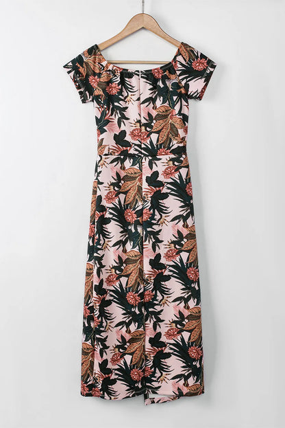 Pink Pattern Print Off Shoulder Slit Bodycon Midi Dress - Chic Meadow Boutique 