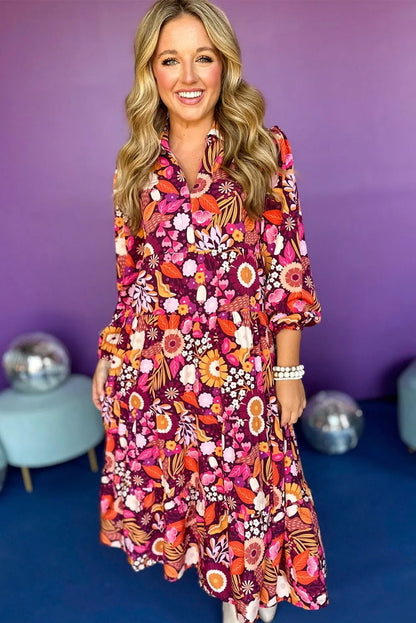 Purple Collared Tiered Flowy Long Dress - Chic Meadow Boutique 