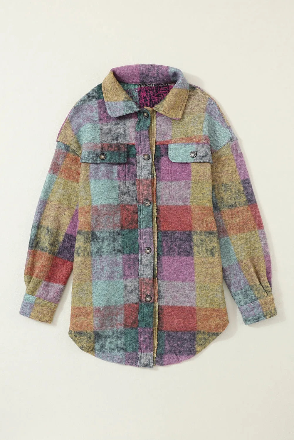 Multicolor Brushed Plaid Pocketed Oversize Shacket - Chic Meadow Boutique 