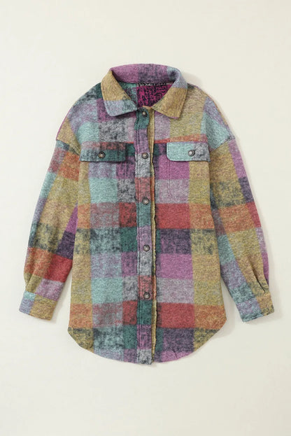 Multicolor Brushed Plaid Pocketed Oversize Shacket - Chic Meadow Boutique 