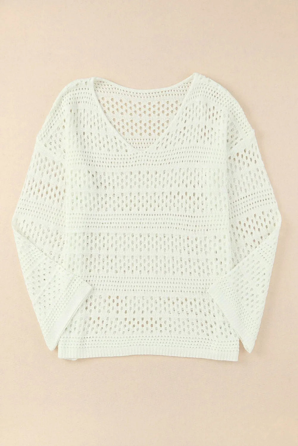 White Hollow Out Crochet V Neck Pullover Sweater - Chic Meadow Boutique 