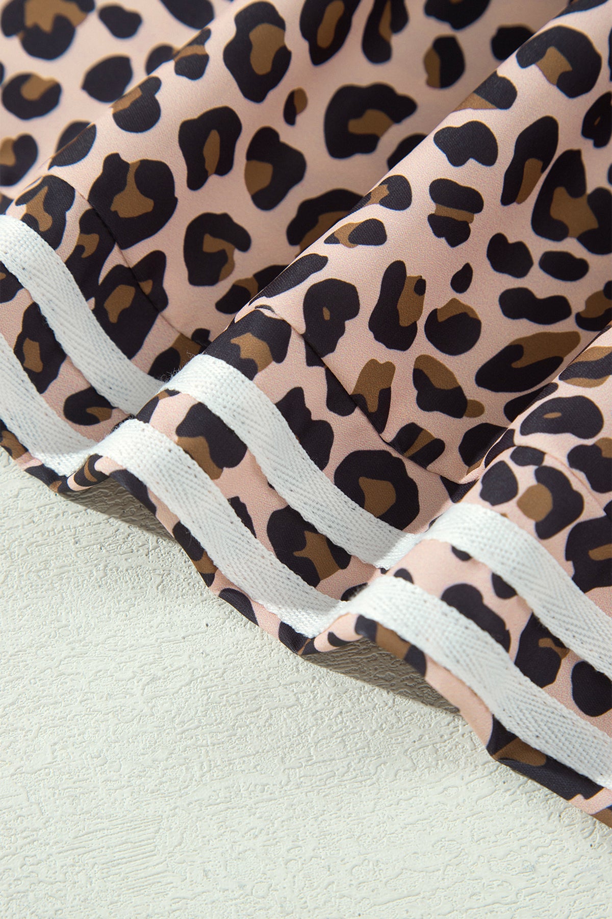 Beige Leopard Print Side Striped Detail Casual Wide Leg Pants