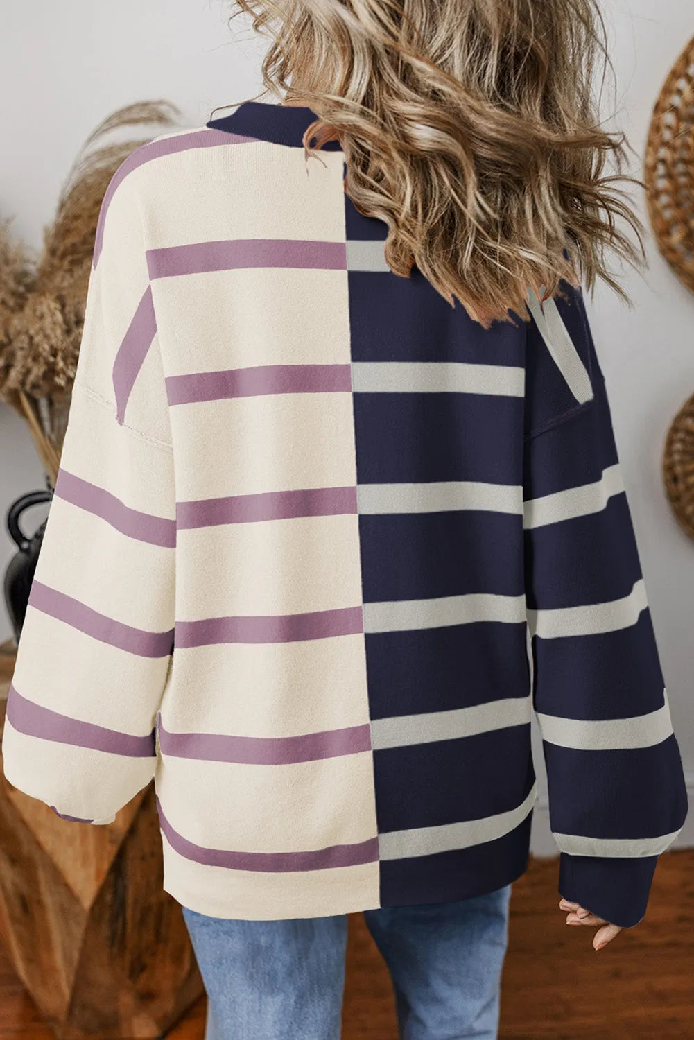 Blue Stripe Colorblock Oversized Sweater - Chic Meadow Boutique 