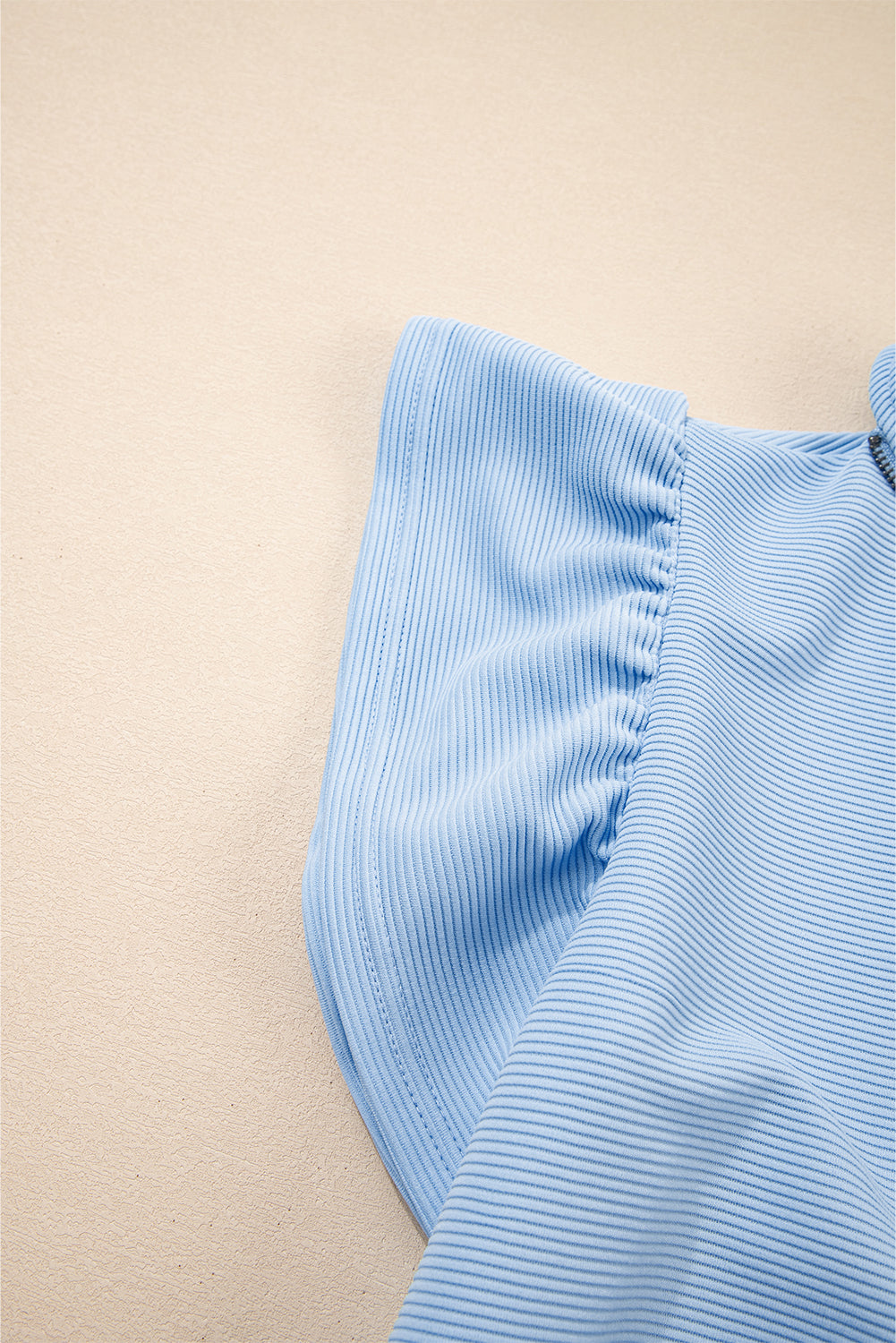 Beau Blue Textured Ruffled Sleeve Zipped Top and Wide Leg Pants Set