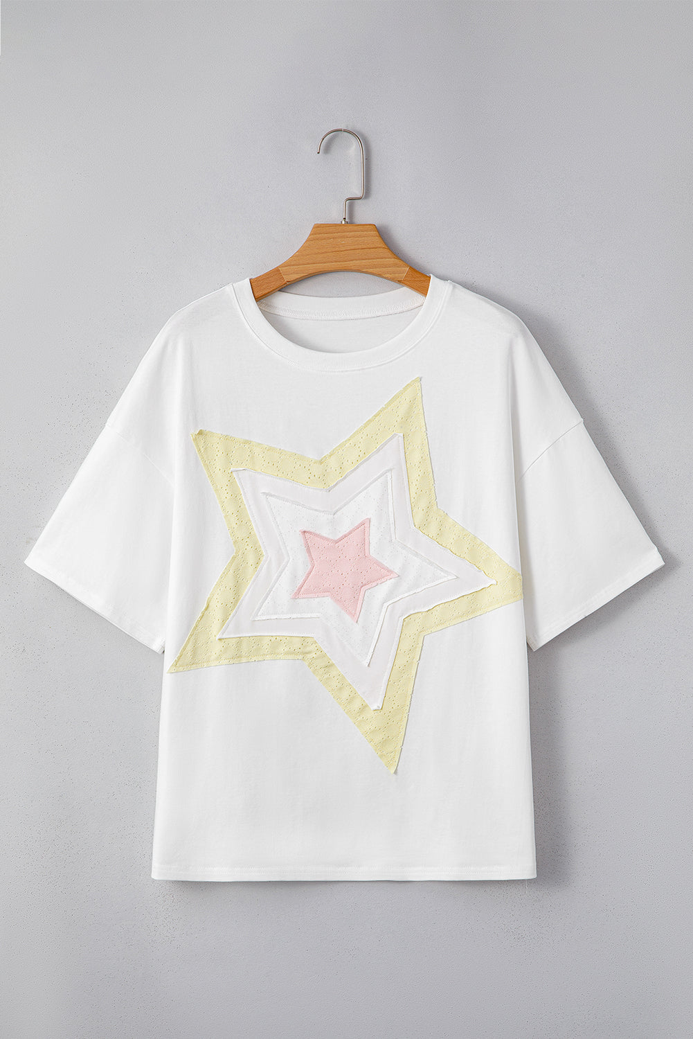 White Star Layered Patched Graphic Drop Shoulder Half Sleeve Loose Tee