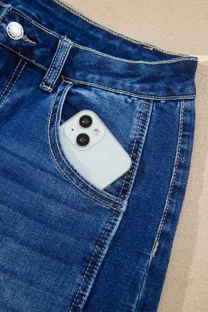 Sail Blue Raw Hem Turnup Loose Ankle-length Jeans