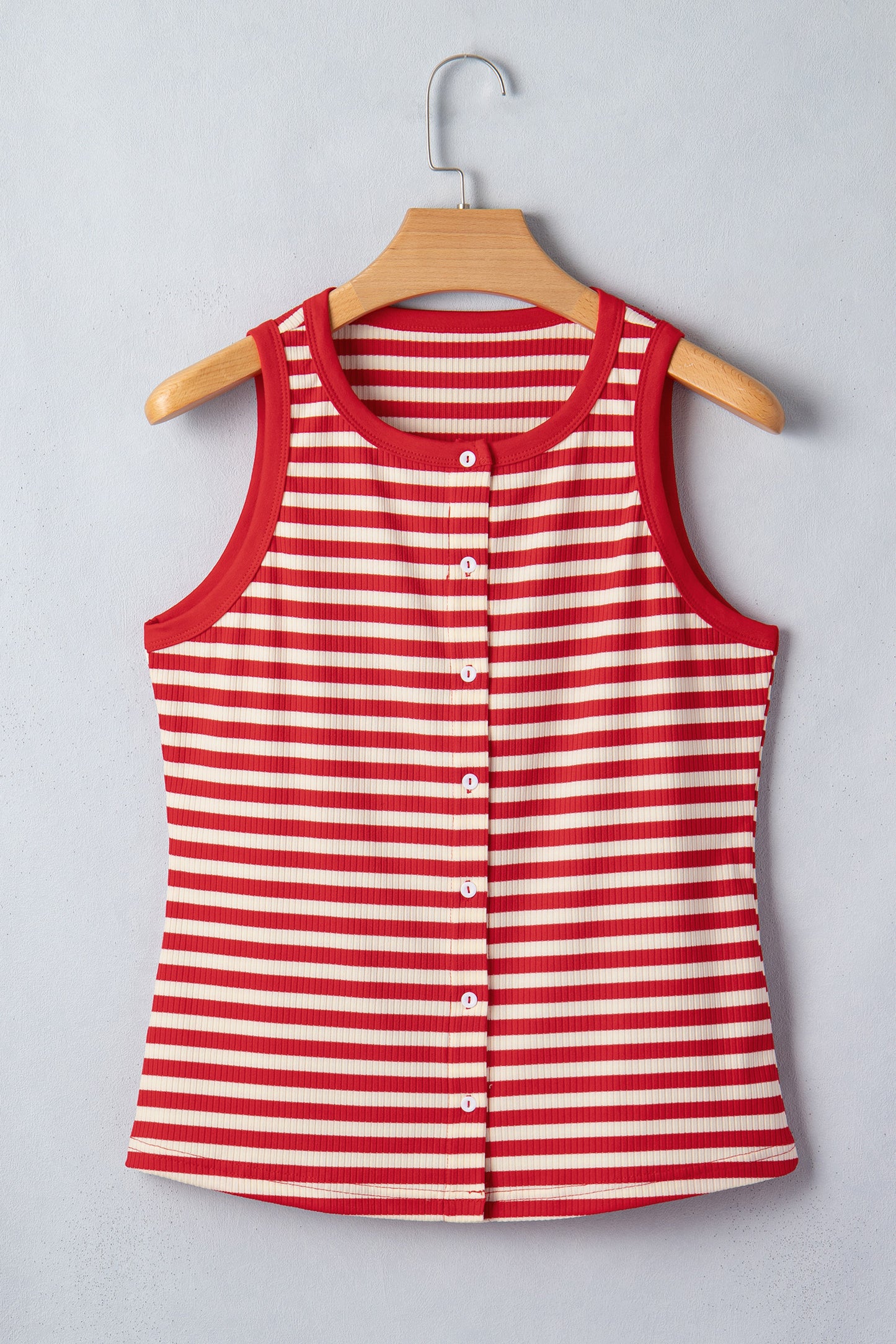 Red Stripe Buttoned Ribbed Knit Tank Top