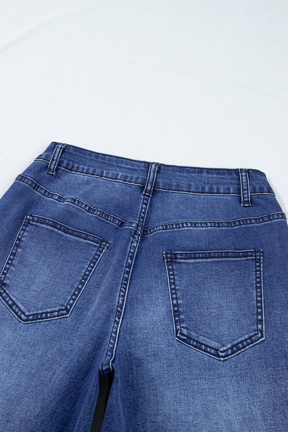 Navy Blue Studded Detail Straight Leg Casual Loose Jeans