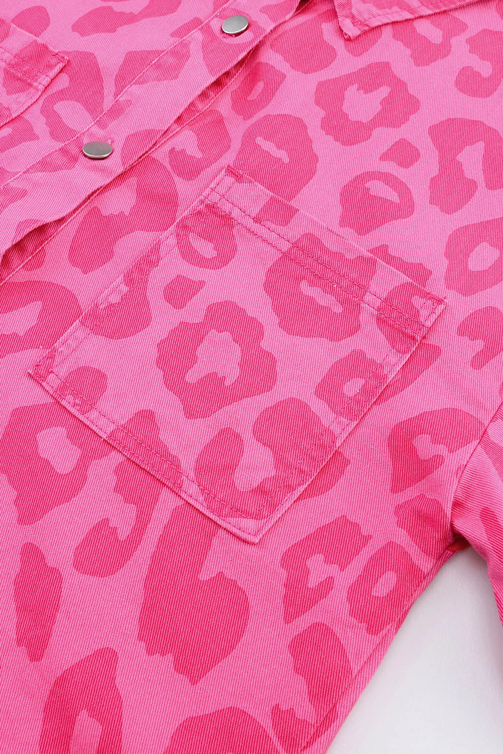 Pink Leopard Print Button Cuffs Raw Hem Jacket - Chic Meadow Boutique 