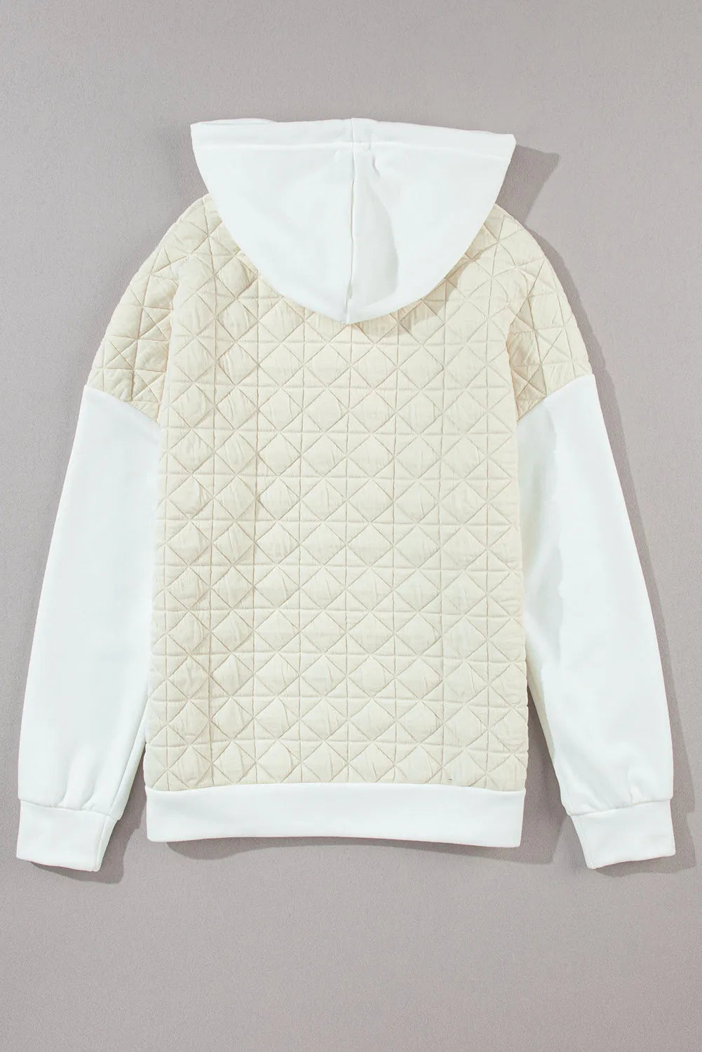 Beige Drop Shoulder Quilted Patchwork Kangaroo Pocket Hoodie - Chic Meadow Boutique 